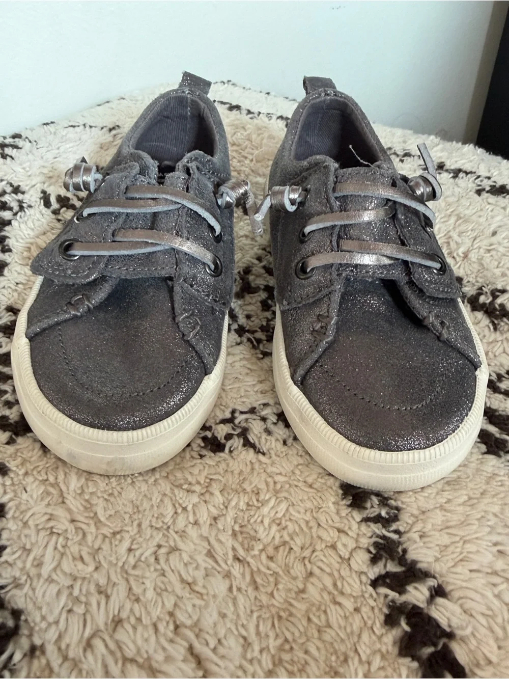 Kids Gray Glitter Slip-On Sneakers with Laces